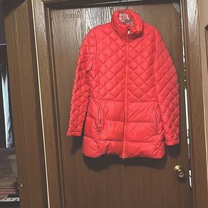 North Face- Coral color-550 down jkt-2 zip pkt-1 inside-brushed down collar